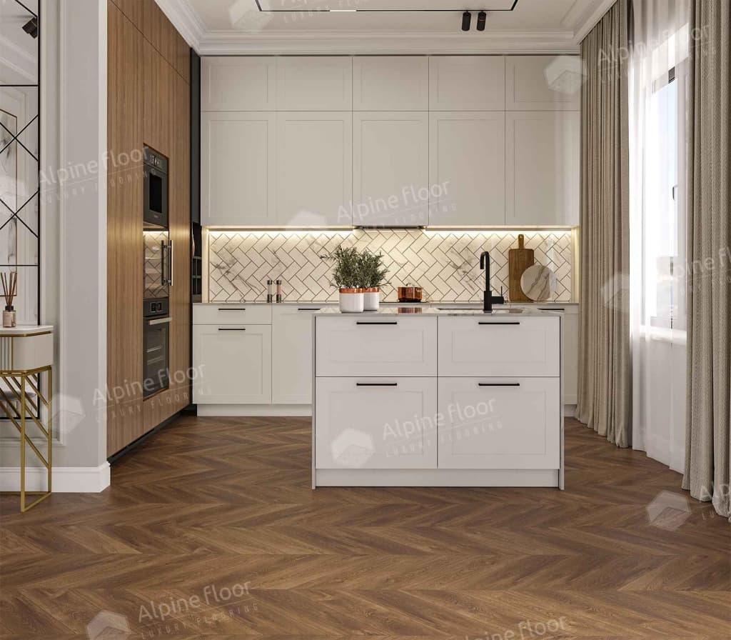 Кварц-виниловая плитка Alpine Floor Eco 18-13 Дуб Коричневый Chevron