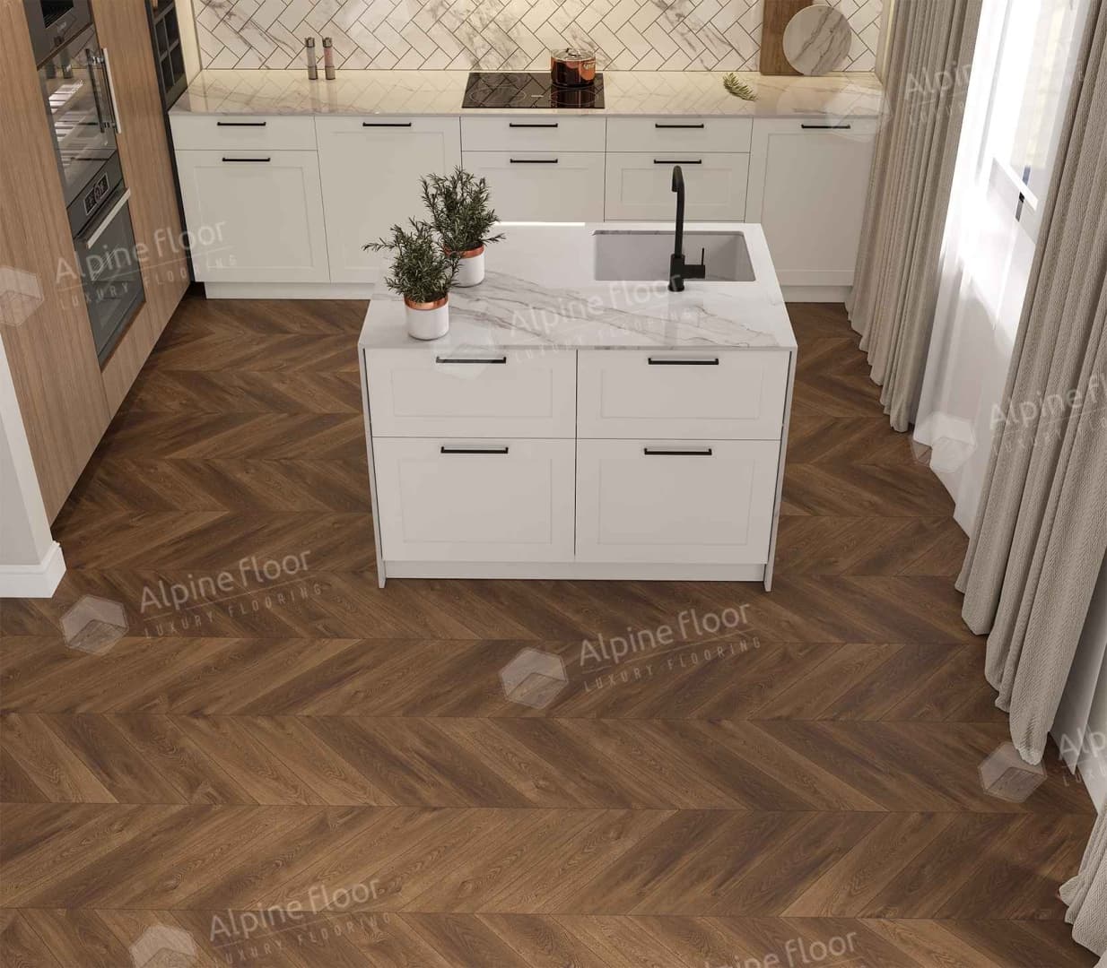 Кварц-виниловая плитка Alpine Floor Eco 18-13 Дуб Коричневый Chevron