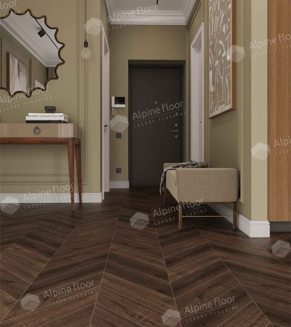 Кварц-виниловая плитка Alpine Floor Eco 18-12 Дуб Мокка Chevron