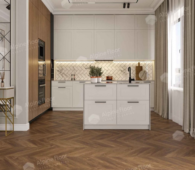 Кварц-виниловая плитка Alpine Floor Eco 18-13 Дуб Коричневый Chevron