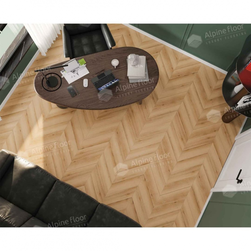 Кварц-виниловая плитка Alpine Floor Eco 18-19 Дуб Самерсет Chevron