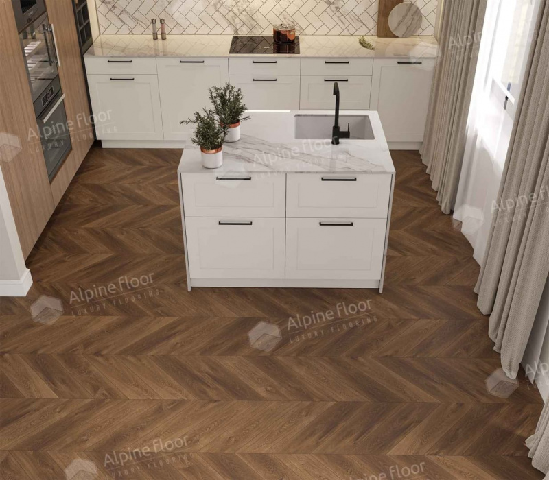 Кварц-виниловая плитка Alpine Floor Eco 18-13 Дуб Коричневый Chevron