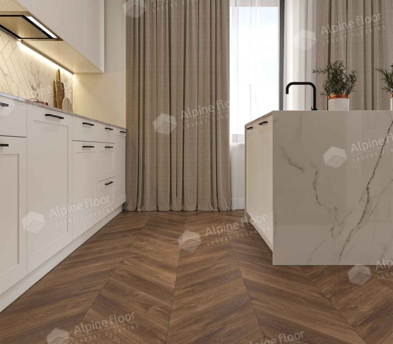 Кварц-виниловая плитка Alpine Floor Eco 18-13 Дуб Коричневый Chevron