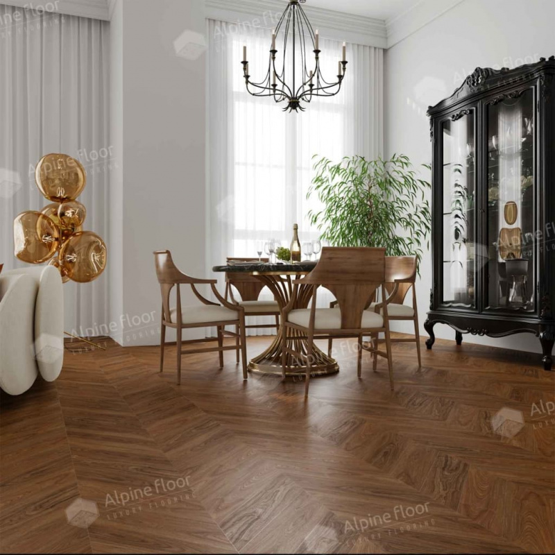 Кварц-виниловая плитка Alpine Floor Eco 18-22 Орех Нойер Chevron