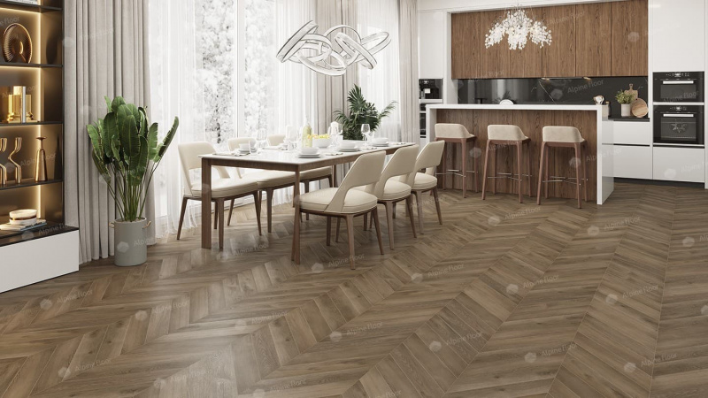 Кварц-виниловая плитка Alpine Floor Eco 18-4 Дуб Насыщенный Chevron